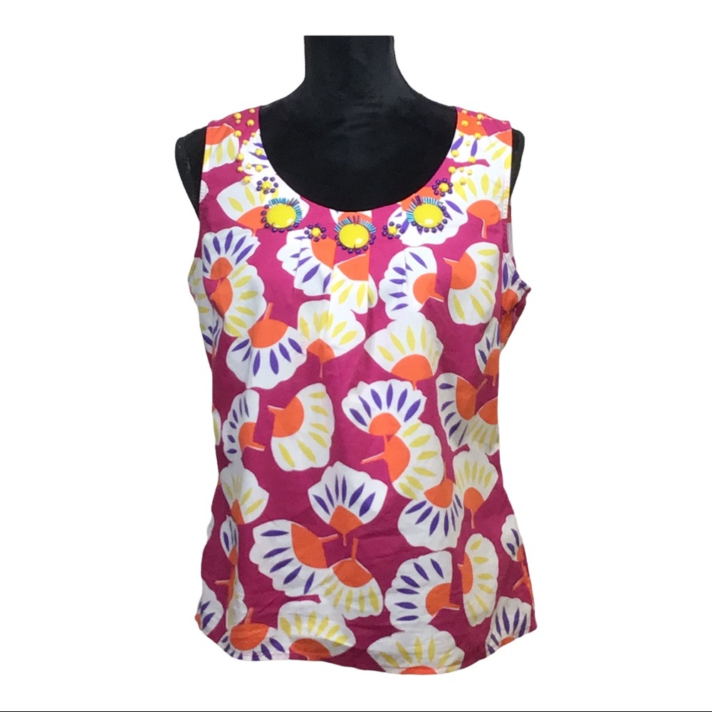 Boden Cotton Beaded Scoop Neck Sleeveless Top Size: 8